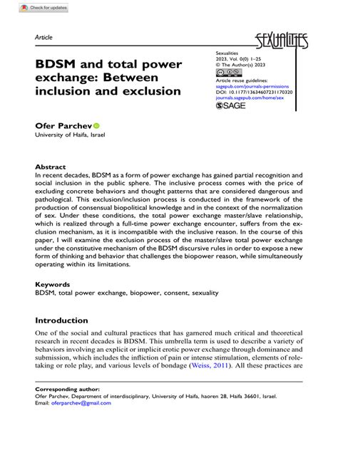 BDSM and total power exchange: Between inclusion。